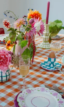 Blue Check Egg Cup + Small Plate>Plümo Clearance