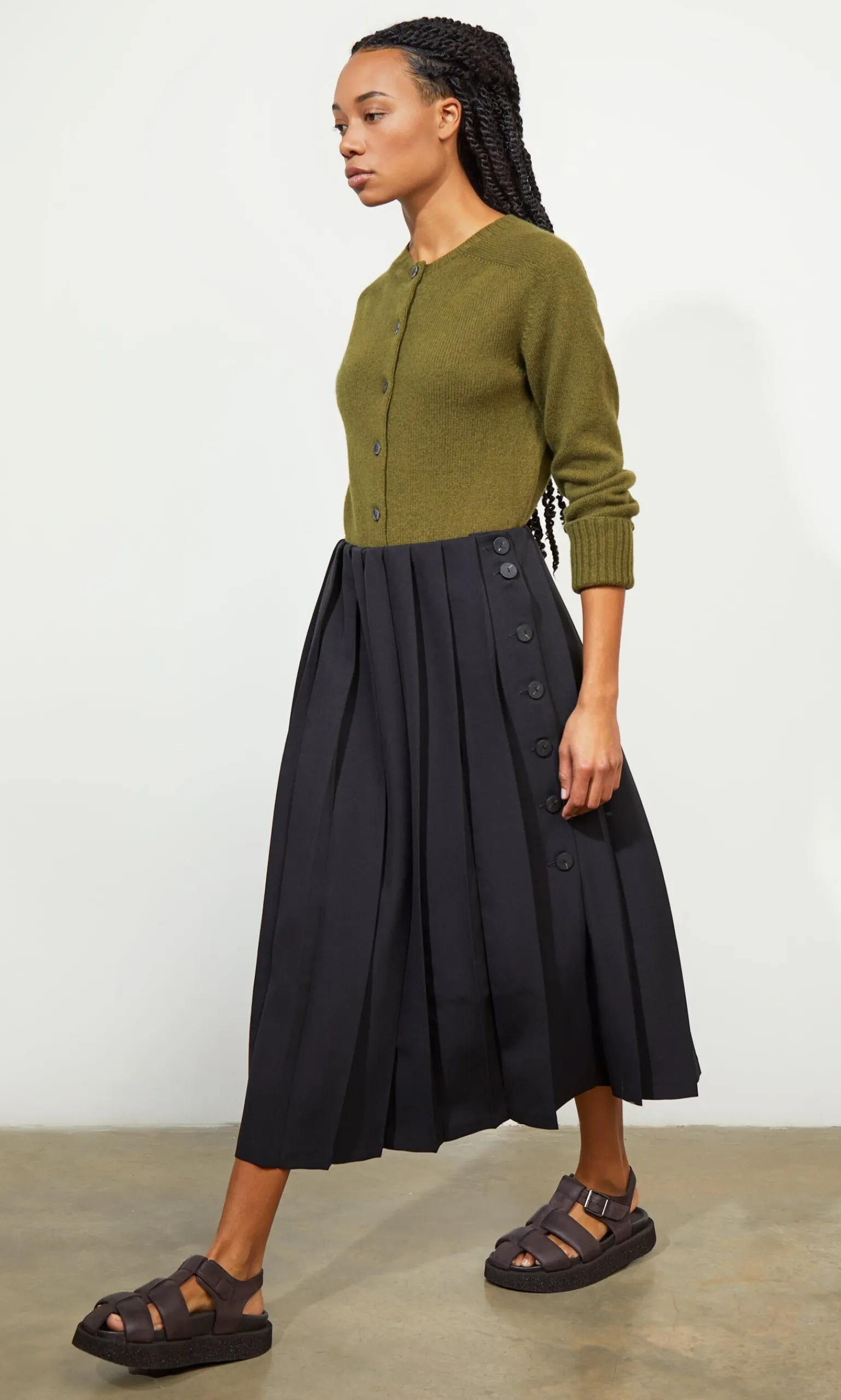 Pleat & Button Skirt>Plümo Studio Online