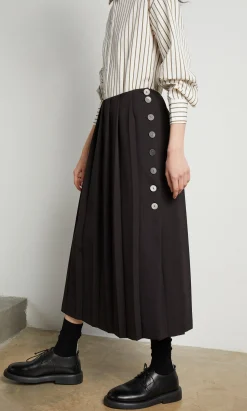Pleat & Button Skirt><noscript><img width=