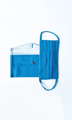 Pleated Face Mask & Pouch - Finnish Blue>Plümo