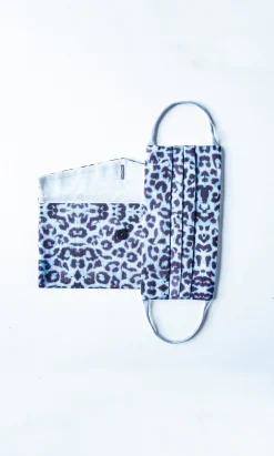 Pleated Face Mask & Pouch - Blue Leopard><noscript><img width=