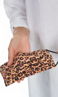 Pleated Linen Mask - Leopard Print><noscript><img width=