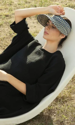Raffia Sun Visor - Navy>Plümo New