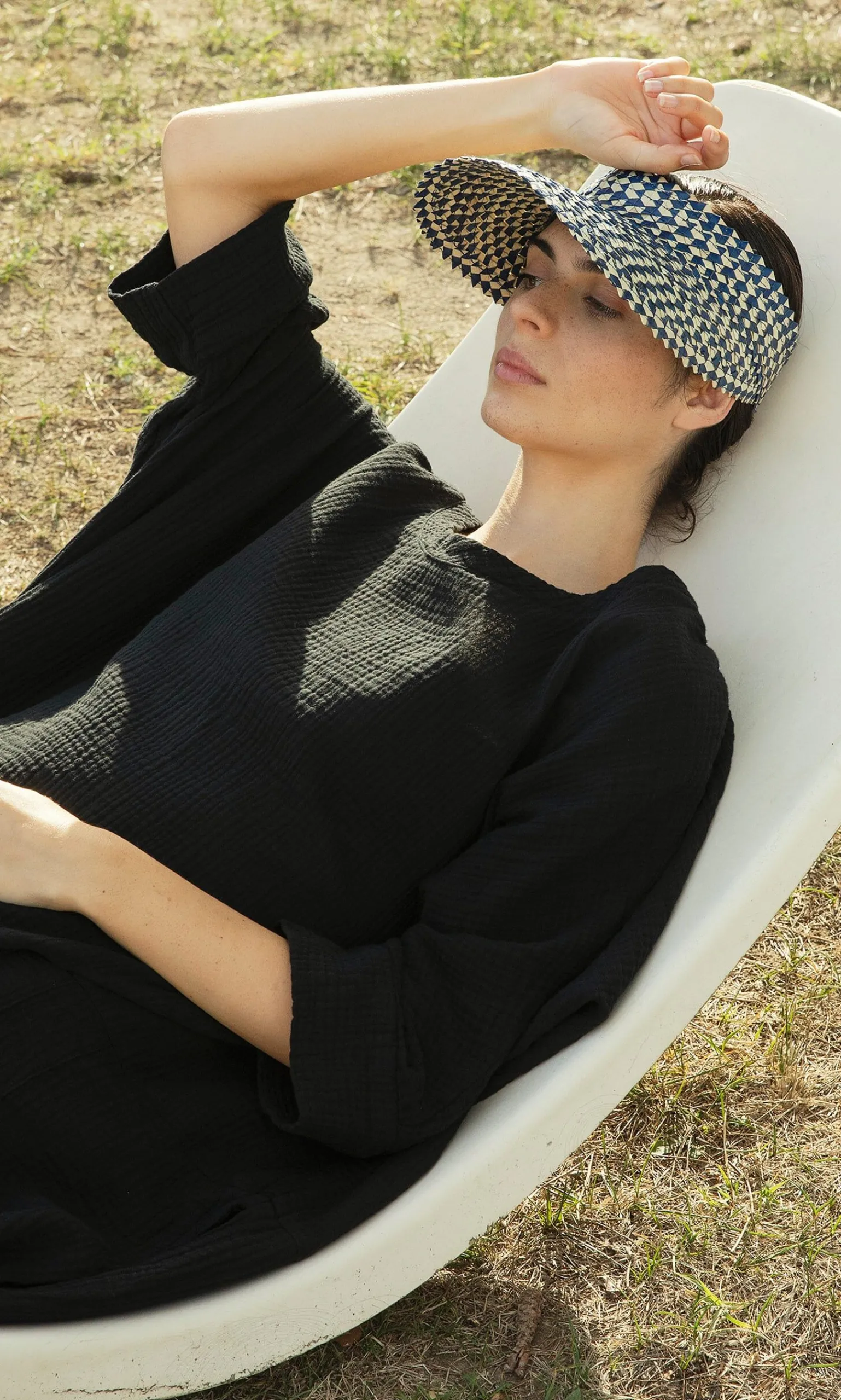 Raffia Sun Visor - Navy>Plümo New